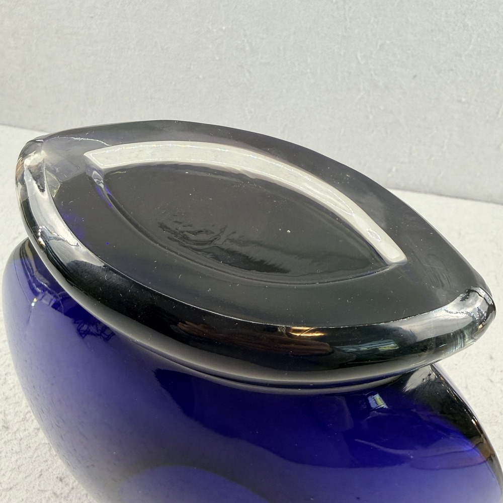 Cobalt Blue Vintage Art Glass Vase 10" Large MCM Oblique Asymmetrical Form - Picture 8 of 11